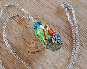 Fonds marins - Pendentif en verre filé au chalumeau mer coquillages, collier verre murano fonds marins, perle verre mer coraux coquillages