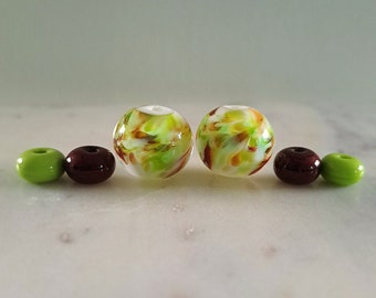 Nature - Glass beads for creating earrings, murano green brown glass beads, artisan glass beads creating earrings