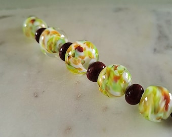 Nature - Lampwork spun glass beads jewelry creation, brown green murano glass beads, glass beads bracelet creation, necklace creation