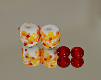 Set of glass beads spun with torch *art*red/yellow, beads spun glass creation loops, creation loops murano glass, glass loops