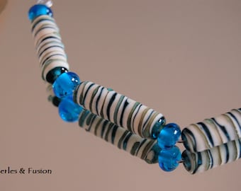 Lampwork spun glass beads *swirl* ivory turquoise, murano glass beads jewelry creation, murano glass beads turquoise necklace