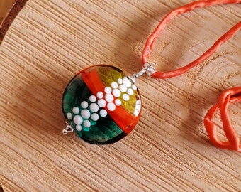 Multicolored *alignment* glass necklace, colored transparency glass pendant, multicolored spun glass pendant, colored summer glass necklace