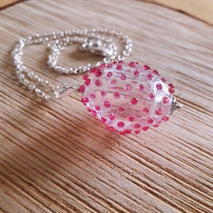 Sea urchins Raspberry pink glass and silver necklace sea urchin, pink murano glass pendant, transparency pink sea urchin pendant image 2