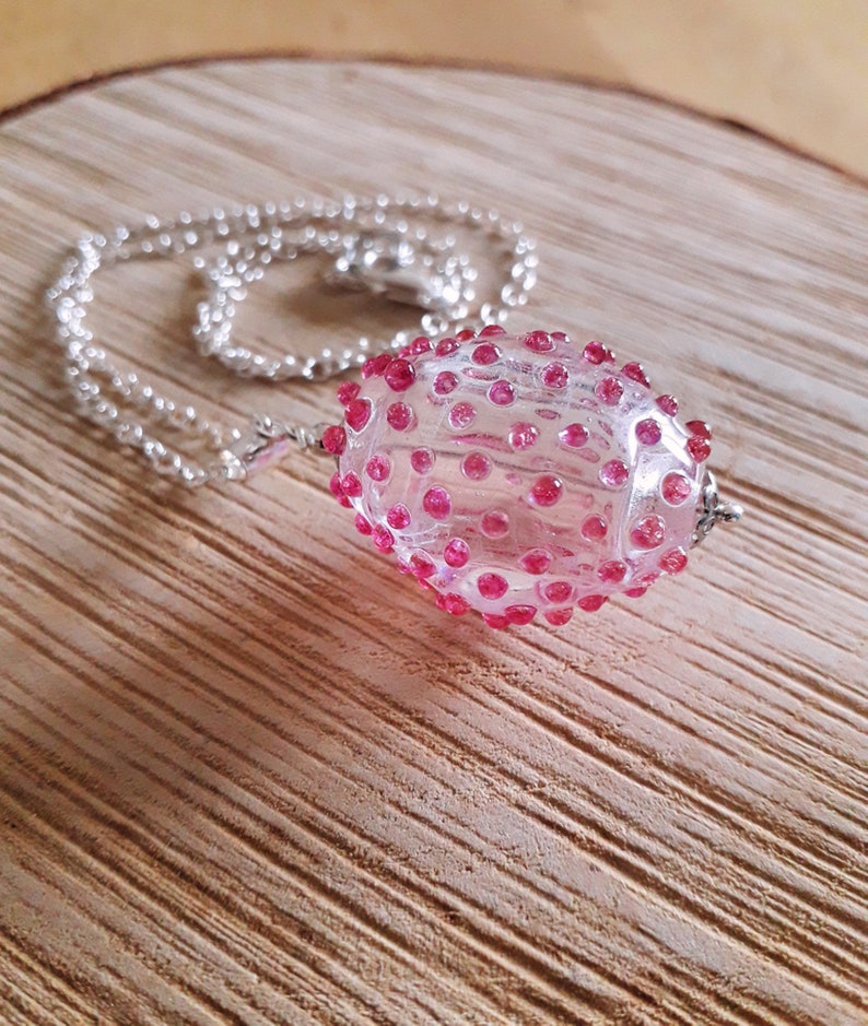 Sea urchins Raspberry pink glass and silver necklace sea urchin, pink murano glass pendant, transparency pink sea urchin pendant image 2