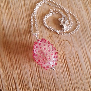 Sea urchins Raspberry pink glass and silver necklace sea urchin, pink murano glass pendant, transparency pink sea urchin pendant image 3