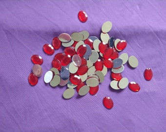 77 Cherry Red Acrylic Oval Rhinestone Gems, 11/16 Inches