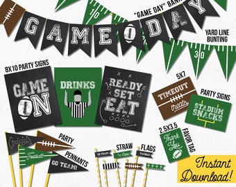 Football Instant Download Party Decorations | Football Party Signs, Banner, Favor Tags, Flags, Pennants | Tailgate Shower Party Decor