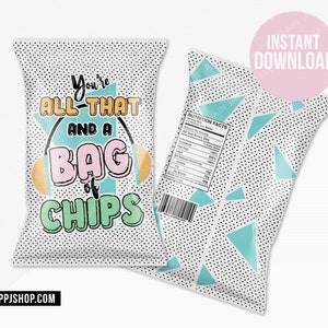 INSTANT DOWNLOAD 90s Hip Hop Chip Bag Printable All That and A Bag of Chips Instant Download Two Legit Chip Bag 80s Party Chip Bag image 1