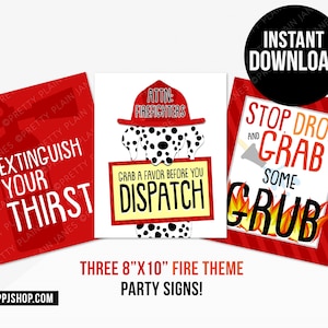 INSTANT DOWNLOAD Fireman Birthday Party Signs | Firetruck Printable Decor | Fire Truck Birthday Favor Food Drink Sign | Firehouse Birthday