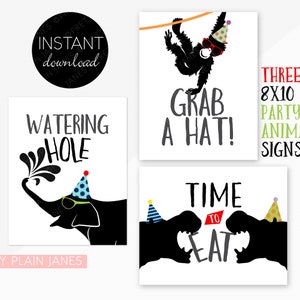 INSTANT DOWNLOAD Party Animal Signs | 8X10 Party Signs | Party Animal Birthday Decor | Zoo Birthday Signs