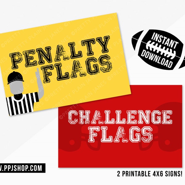 INSTANT DOWNLOAD Penalty Challenge Flag Signs | Football Birthday Printable Decor | Tailgate Printable Decor | Football Party Decoration