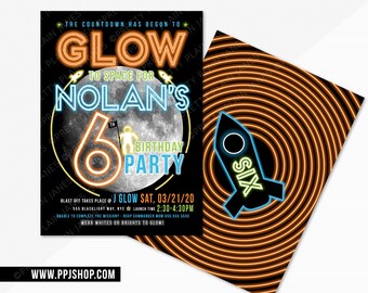 Glow to Space Birthday Invitation | Digital Glow Party Invitation | Boy or Girl Glow Space Birthday Invite | Printable Glow Party Space