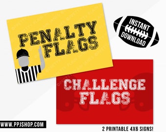 INSTANT DOWNLOAD Penalty Challenge Flag Signs | Football Birthday Printable Decor | Tailgate Printable Decor | Football Party Decoration