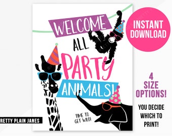 INSTANT DOWNLOAD Party Animal Welcome Sign | Printable Zoo Birthday Party Sign | Zoo Birthday Welcome Sign | Party Animal Decor