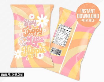 INSTANT DOWNLOAD Hippie Flower Power Chip Bag Printable | Groovy Party Treat Bag Digital | Flower Power Birthday Party Decor