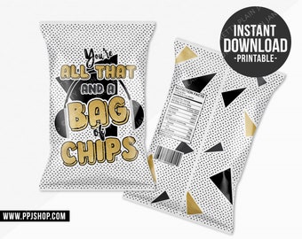 INSTANT DOWNLOAD 90s Hip Hop Chip Bag Labels | All That and A Bag of Chips Instant Download | Two Legit Chip Bag Gold | 80s Party Chip Bag