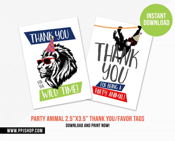 INSTANT DOWNLOAD Party Animal Favor Tags | Party Animal Party Decor | Zoo Birthday Thank You | Wild One Birthday | Printable Party Animal Il_570xn