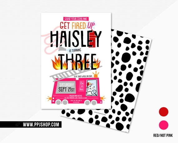 Fire Truck Birthday Invitation | Printable Fireman Birthday | Firetruck Birthday Party | Boy or Girl Fire Birthday | Dalmatian Birthday Il_570xn
