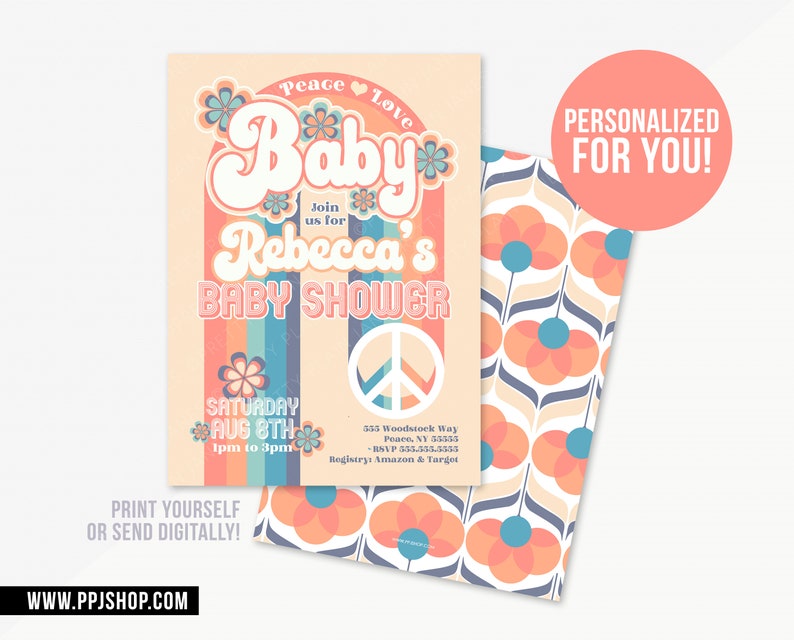 Peace Love Baby Invitation Hippie Shower Invite Groovy Etsy