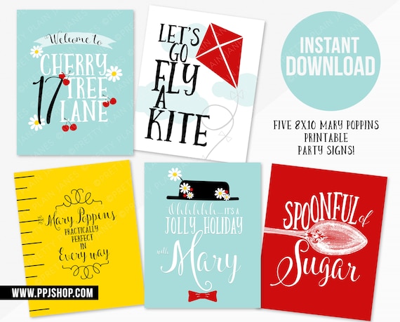 INSTANT DOWNLOAD 8X10 Mary Poppins Party Signs | Spoonful of Sugar Sign | Practically Perfect Sign | Mary Poppins Printables Il_570xn