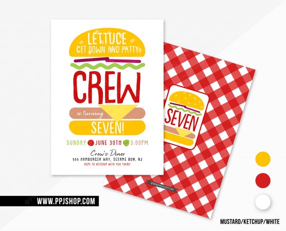 Hamburger Birthday Party Invitation | BBQ Birthday Party | Summer Printable Birthday Invite | Boy or Girl BBQ | Burger Grill Birthday Party Il_570xn