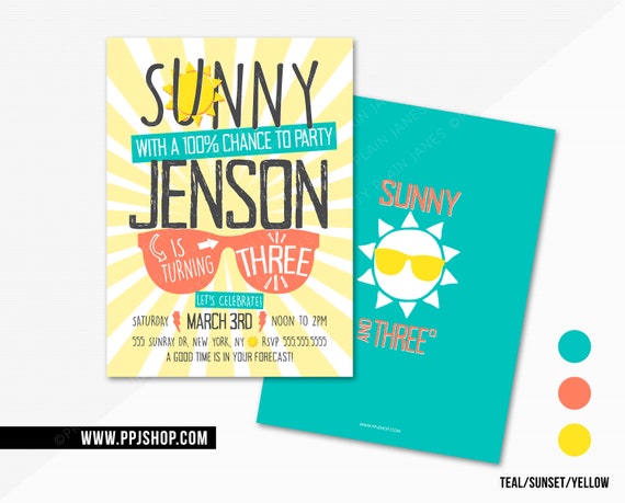 Weather Birthday Invitation | Sun Forecast Birthday Invite Boy or Girl | Weatherman Party Printable Invite Il_570xn
