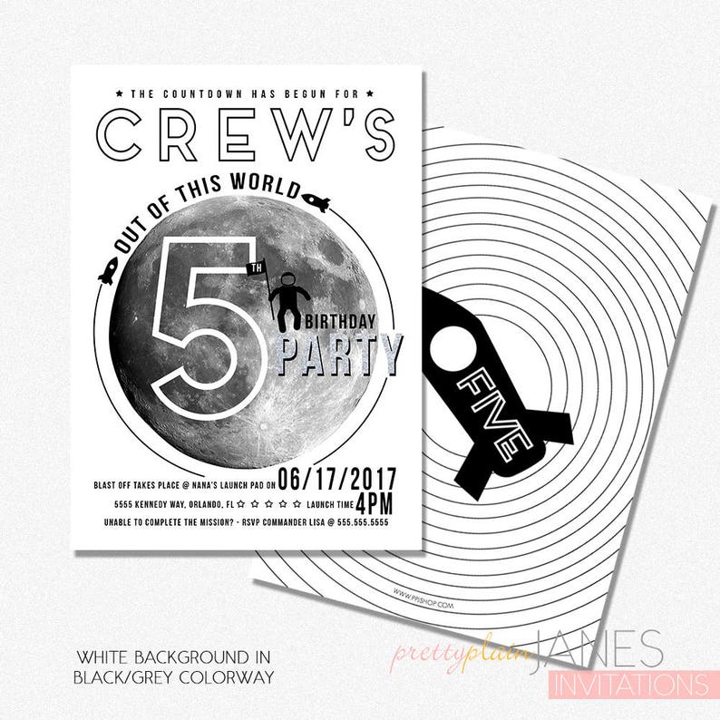 Out of This World Invitation  Digital Astronaut Invitation  White/Black/Grey