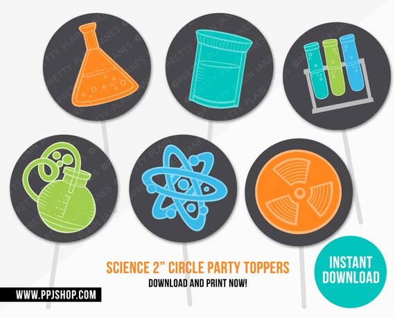 INSTANT DOWNLOAD Science Toppers | Printable 2" Circle Mad Scientist Tags | Chemistry Birthday Favors Digital | Boy Or Girl Science Party Il_570xn