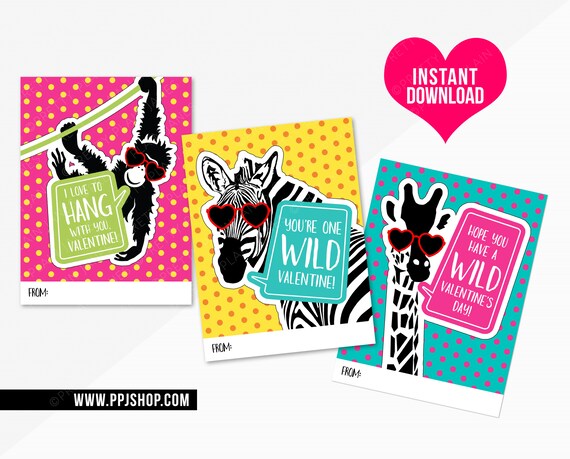 Party Animal Printable Valentine  DIY Zoo Valentine Tag