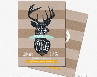 Little Buck Birthday Invitation | Deer Birthday Invite | Hunting Birthday Invitation | Deer Digital Invite  - 5X7 with *bonus reverse side"