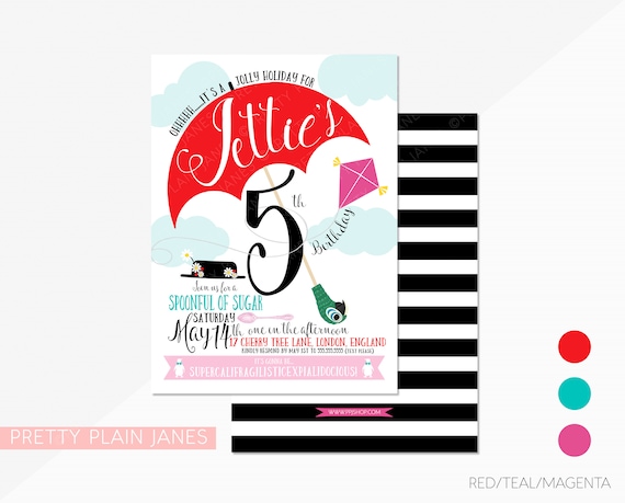 Mary Poppins Inspired Birthday Invitation | Mary Poppins Shower Invite | Mary Poppins Printable - 5X7 with *bonus reverse side" Il_570xn
