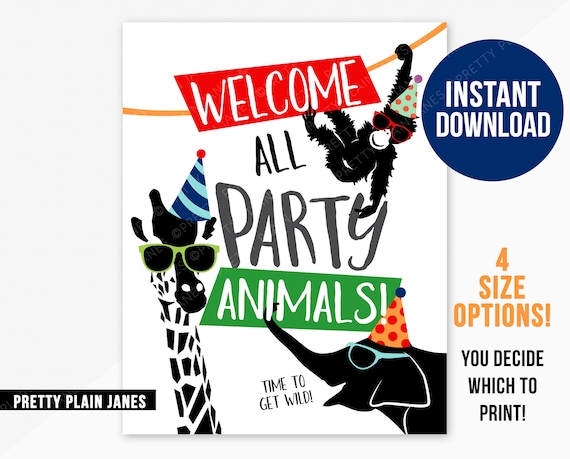 INSTANT DOWNLOAD Party Animal Printable Welcome Sign | Printable Zoo Birthday Party | Zoo Birthday Boy or Girl Sign | Party Animal Decor Il_570xn