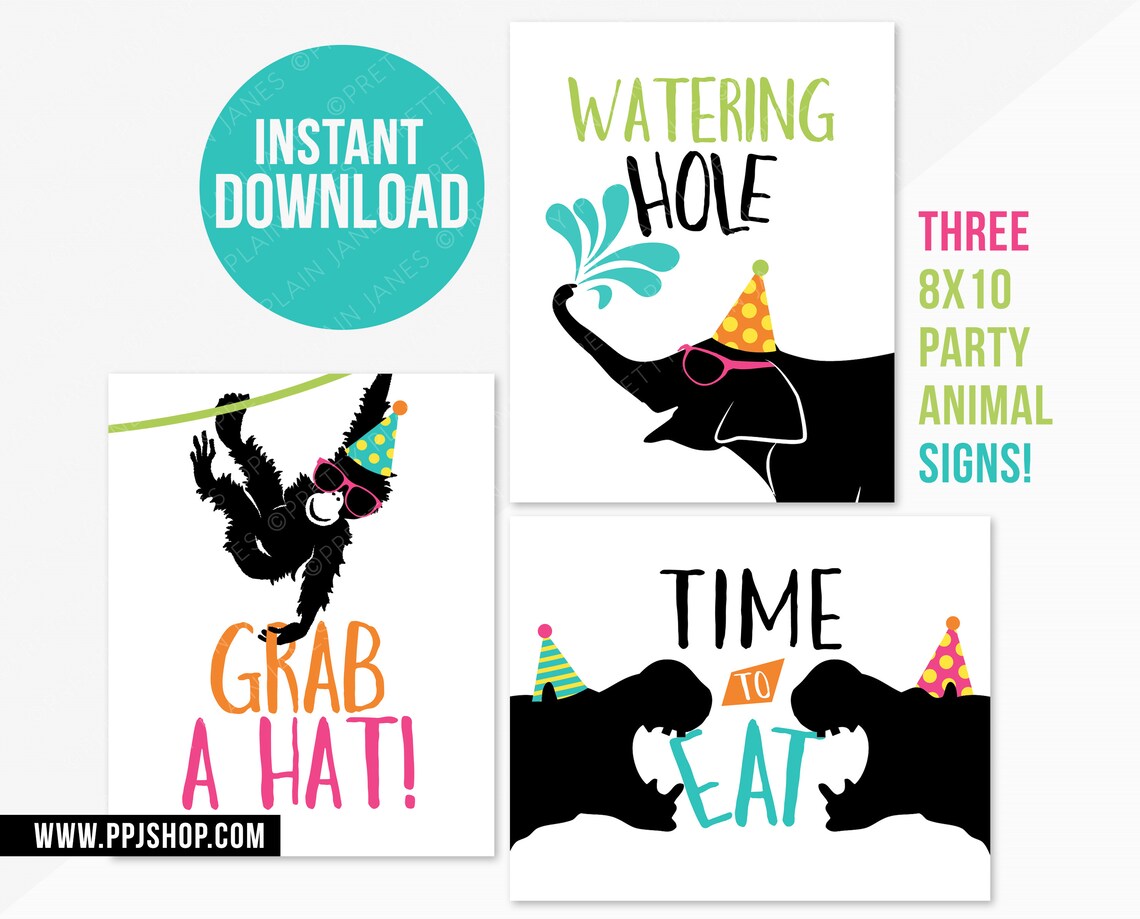 INSTANT DOWNLOAD Party Animal Signs 8X10 Wild Party Signs