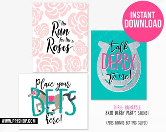 INSTANT DOWNLOAD 8X10 Kentucky Derby Signs | Run for the Roses | Talk Derby To Me | Derby Pink Party Printable | Printable Betting Slips