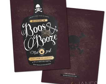 Boos and Booze Halloween Party Invitation | Printable Halloween Party Invitation | Adult Halloween Invite - 5X7 with *bonus reverse side"