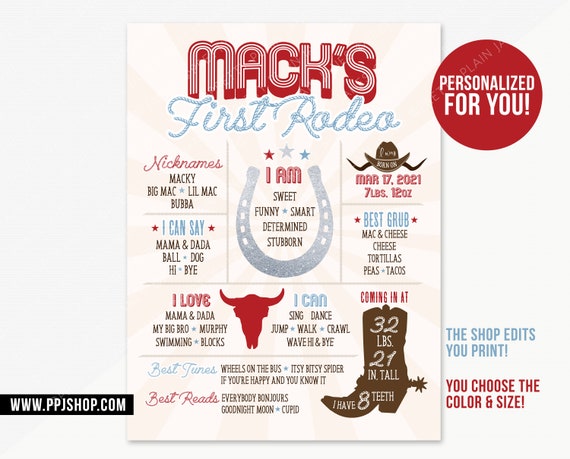 1st Rodeo Milestone Sign Printable | First Rodeo Birthday Poster Digital | Cowboy Cowgirl Birthday Chart | Rodeo Chalkboard Sign Il_570xn