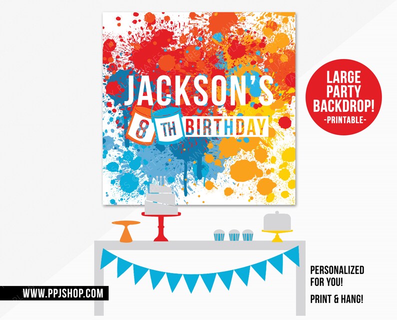 Large Art Party Backdrop Boy Girl Paint Digital Printable Neon Glow Paint Party Paint Birthday Party Backdrop Splatter Party Banner