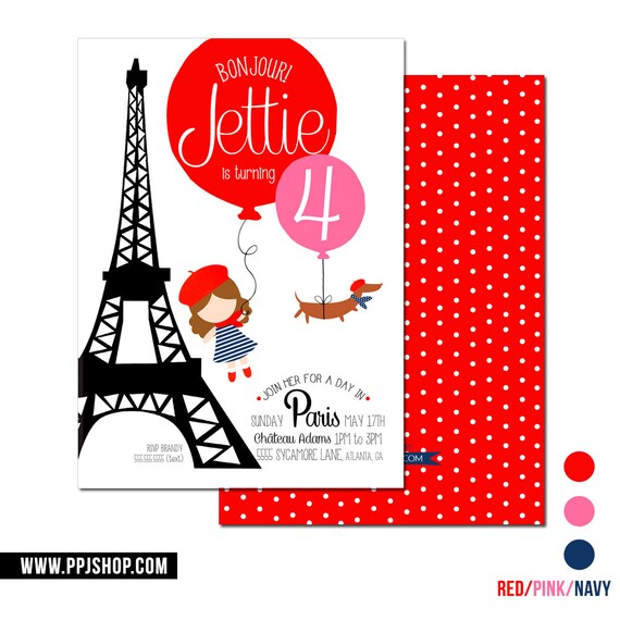 A Day in Paris Birthday Invitation | Paris Shower Invitation | Boy French Birthday | Bastille Invitation - 5X7 with *bonus reverse side" Il_570xn