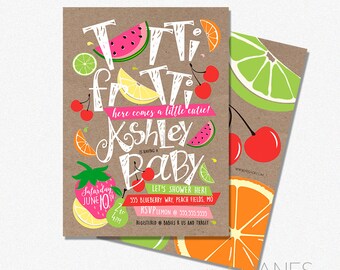 Tutti Frutti Baby Shower Invitation | Farmer's Market Shower | Fruit Shower Invite - 5X7 with *bonus reverse side"