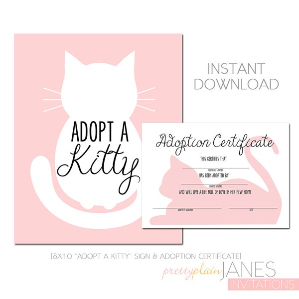 Kitty Adoption | Kitty Cat Party Printable | Kitty Cat Birthday | Adopt A Kitty  - Instant Download of digital files