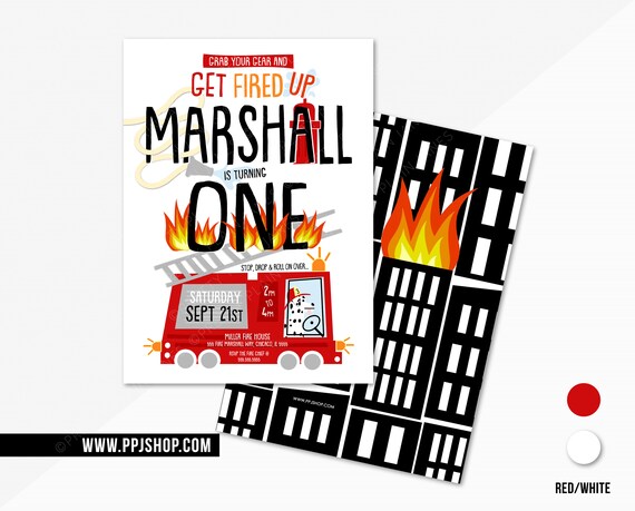 Firetruck Birthday Invitation | Printable Fireman Birthday | Fire Truck Birthday Party | Boy or Girl Firefighter Party | Dalmatian Birthday Il_570xn