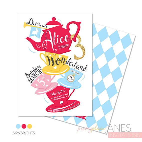 Wonderland Tea Party Digital Birthday Invitation | Onederland Invitation | Printable Tea Party Invite | Tea Party Shower - 5X7 Il_570xn