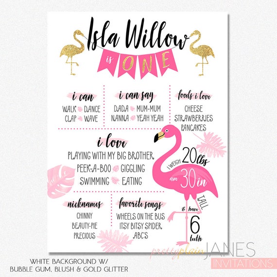 Flamingo Birthday Milestone Sign | Digital Printable Milestone Poster | Flamingo Chalkboard Birthday Poster | 1st Birthday Poster Il_570xn