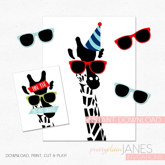 Pin the Sunglasses on the Giraffe Printable | Animal Party Game | Zoo Party Game | Safari Party Game - INSTANT PDF DOWNLOAD Il_570xn