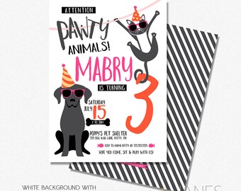 Dog Cat Pawty Birthday Invitation | Pet Birthday Invitation | Party Animal Invite | Digital Printable Invite - 5X7 with *bonus reverse side"