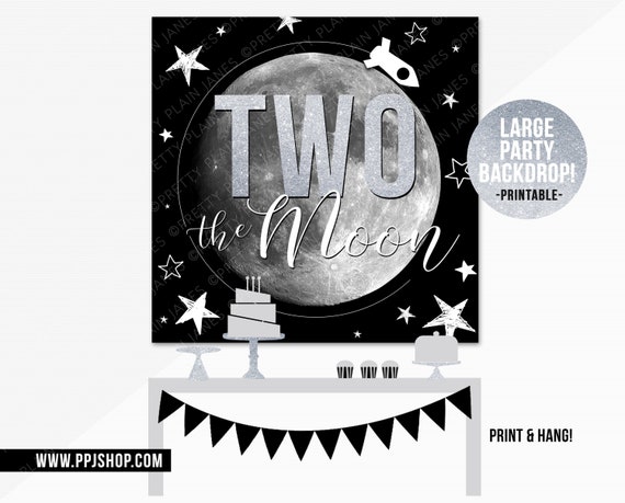 INSTANT DOWNLOAD Two the Moon Party Backdrop | Square 2 the Moon Party Sign | Moon Birthday Digital Party Printable | 2 the Moon Party Decor Il_570xn
