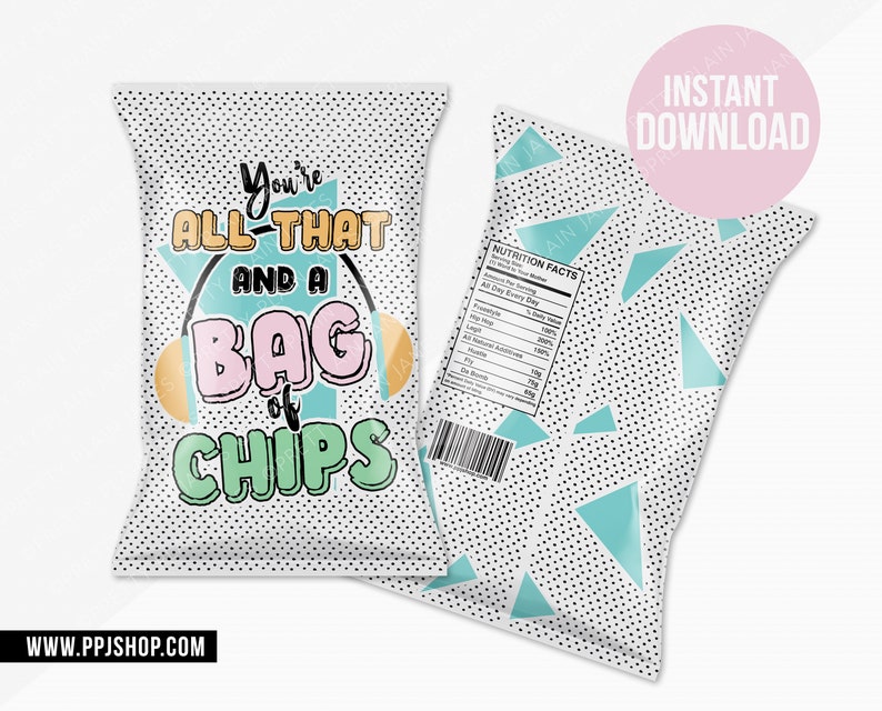 INSTANT DOWNLOAD 90s Hip Hop Chip Bag Printable All That and A Bag of Chips Instant Download Two Legit Chip Bag 80s Party Chip Bag image 1