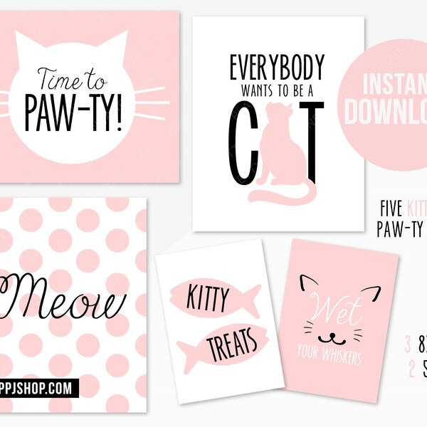 INSTANT DOWNLOAD Kitty Cat Party Signs | Printable Cat Paw-ty Signs | Cat Party Decor Digital | Are you Kitten Me Party | Kitten Party Decor