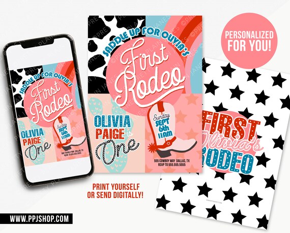 My First Rodeo Birthday Invitation Pink | 1st Rodeo Invite | Printable 1st Rodeo Invite | Girl Cowboy Invite | Cowgirl Birthday Party Il_570xn