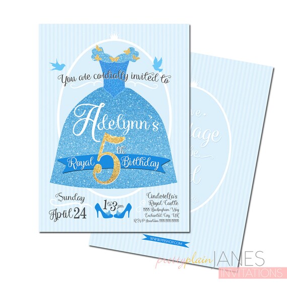 Cinderella Inspired Bithday Party Invitation | 2015 Cinderella | Butterfly Cinderella Dress Invite - 5X7 with *bonus reverse side* Il_570xn